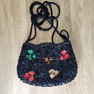 La Regale Beaded & Sequins Floral Crossbody/Shoulder Multicolor Bag 8"x6"
